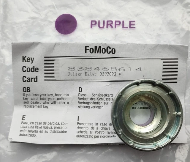 GENUINE FORD LOCKING WHEEL NUT BOLT KEY HEX 22mm PURPLE CIRCLE
