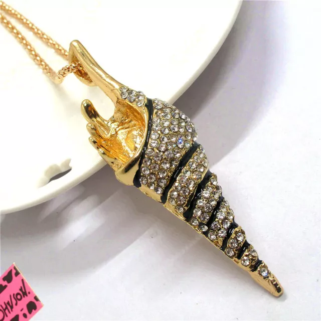 New Betsey Johnson Bling Rhinestone Cute Conch Crystal Pendant Chain Necklace