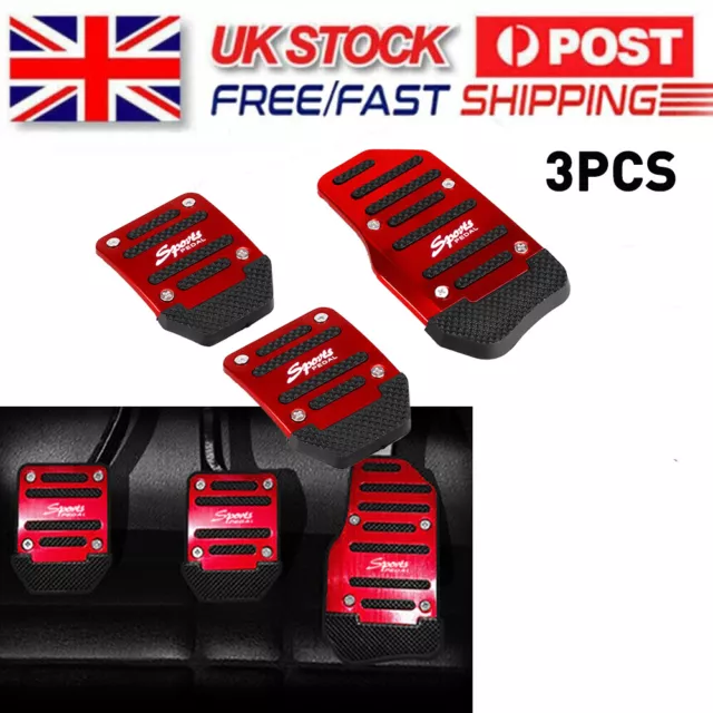 3 Pcs Red Manual Transmission Car Brake Non-Slip Foot Pedal Cover Pad Cover Kit