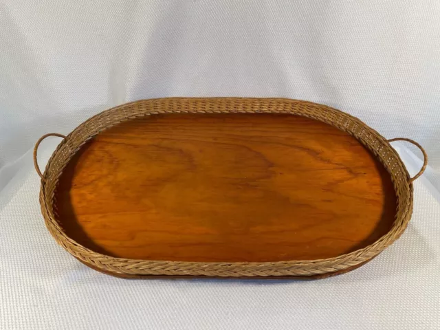 Early 1900s French Wicker and Wood Gallery Tray 2