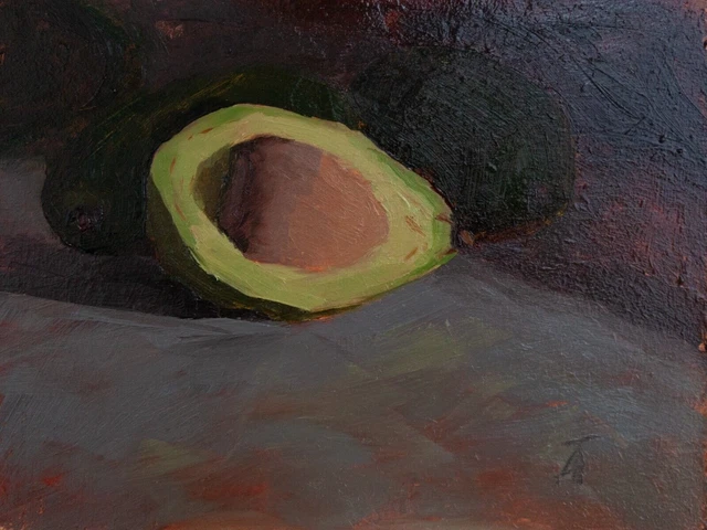 Pittura a olio originale, natura morta di frutta, impressionista Avocado...