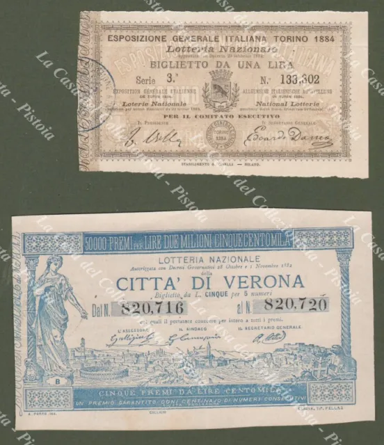 LOTTERIA . 2 biglietti: Verona (1882) e Torino (1884)