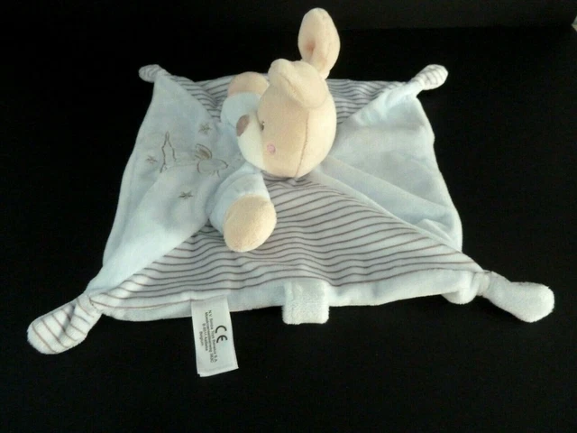 *. Doudou Plat Simba Lapin Bleu Raye Gris Etoile Argent Attache Tetine Et Neuf* 2