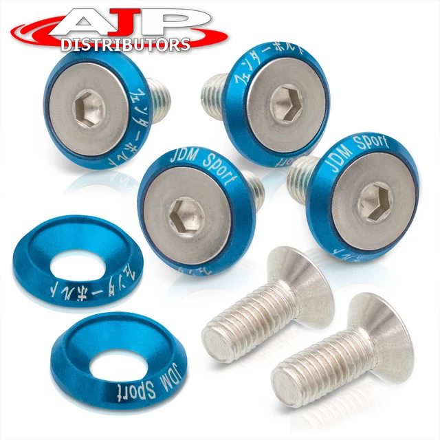 (6 Pieces) JDM Sport M8 Screw Type Bumper Fender Engine Bay Washers Bolts Kit BL