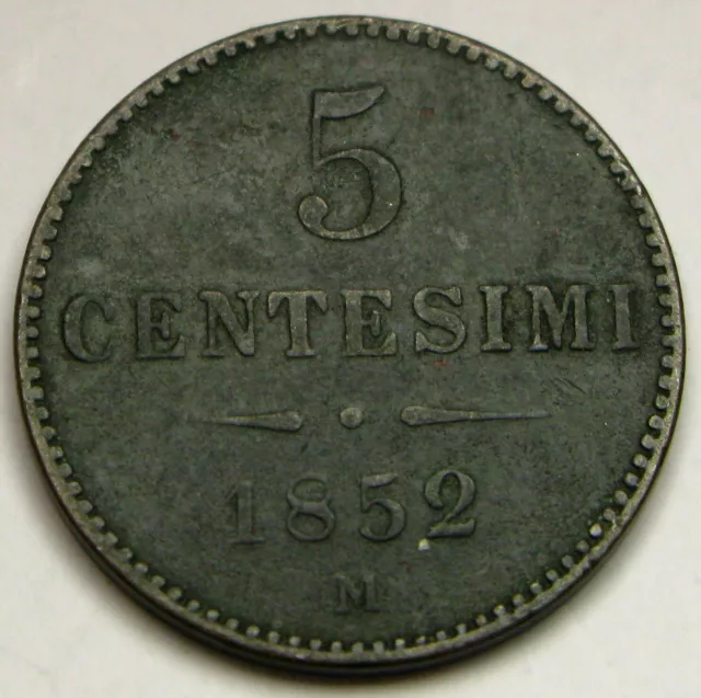 LOMBARDY VENEZIA (Italy) 5 Centesimi 1852 M - Copper - Franz Joseph - VF - 1130*