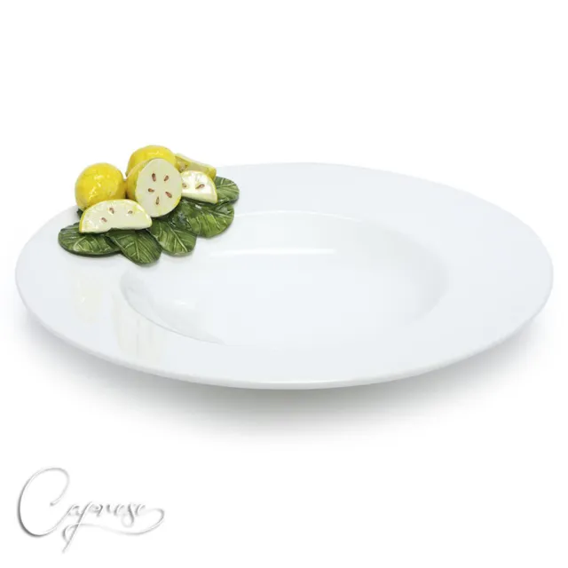 Bassano Ceramic Hand Painted Oval Serving Plate 37 CM Lemon 3D Motif Italy
