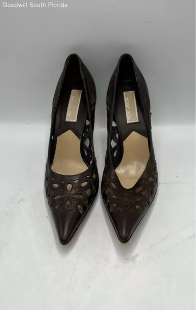 Michael Kors Womens Brown Leather Laser Cut Slip On Stiletto Pump Heels Sz 6.5 M