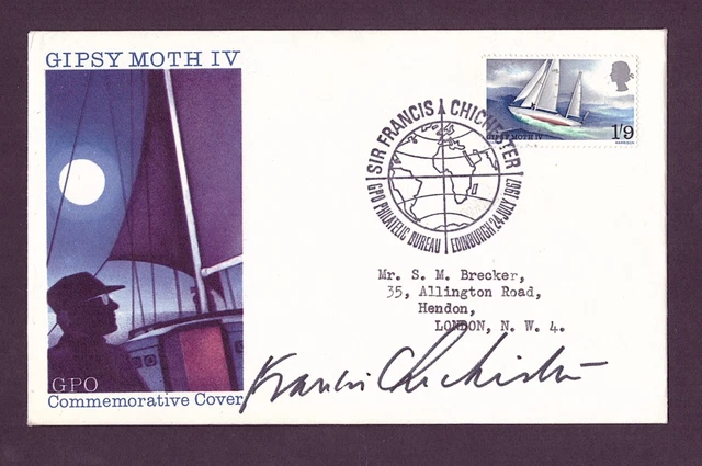 1967 Sir Francis Chichester autographed first day cover.