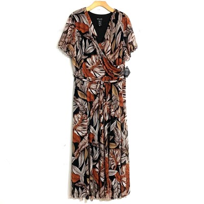 Kate & Lily Faux Wrap Maxi Floral Flowy Dress Fall Wedding Style Brown NWT 20W