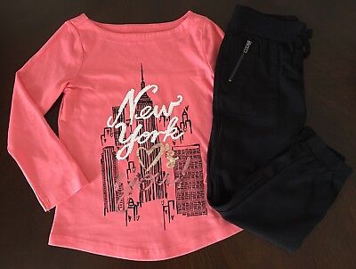 NWT Gymboree Girl Kitty In Pink Coral New York Tee /Black Pants Outfit 4 5 6