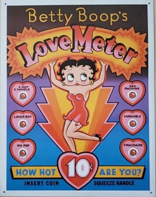 Betty Boop Love Meter Vintage Arcade Tin Sign How Hot Are You? LIGHT SCRATCHED