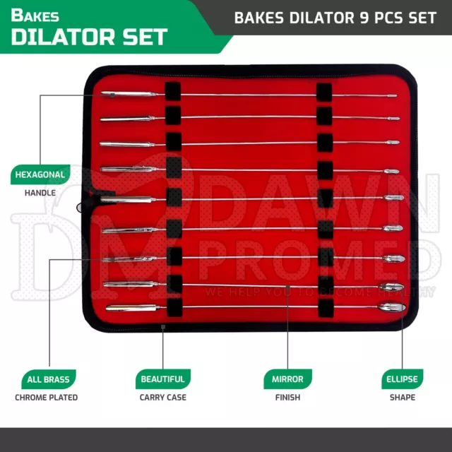 German Grade 9 Pcs Bakes Rosebud Urethral Sounds Dilator Surgical Set 3mm - 11mm 3