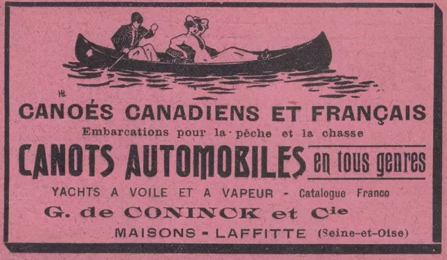 V6981 Canoés Canadiens et Français G. de Coninck, Pubblicità, 1912 vintage ad