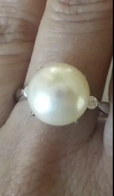 ESTATE SOLID PLATINUM 900 White Pearl Diamond Ring - 6.44 gms, Sz 10.75 ...