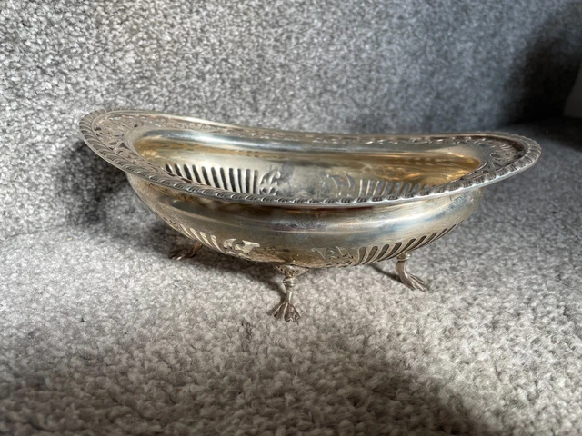 Ciotola Per Piatto Cesto Bon Bon Bon Argento Sterling Massiccio 231G Birmingham 1903