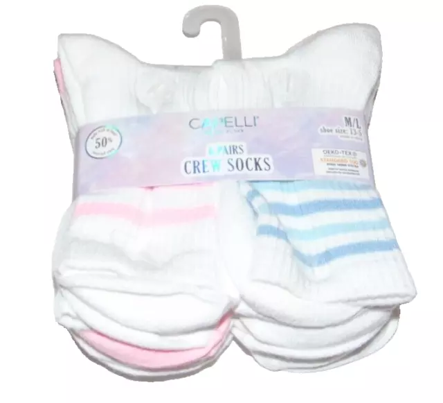 ~6 NWT Girls CAPELLI NEW YORK Striped Crew Socks! M/L Shoe Size 13-5 Cute FS:)~