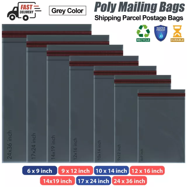 Grey Mailing Bags Strong Poly Postal Post Postage Self Seal Packaging Strong