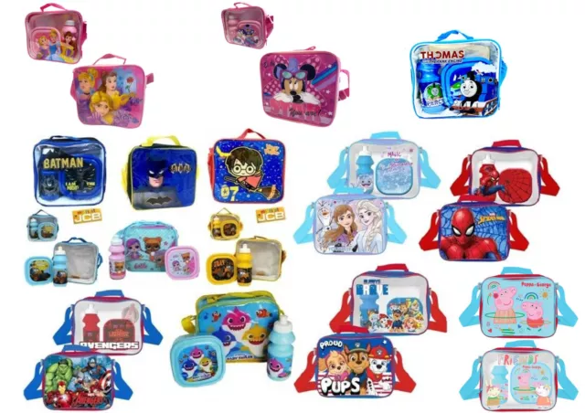 Boys Girls Kid Character Disney Insulated 3 piece Lunch Bag Set Box School Food