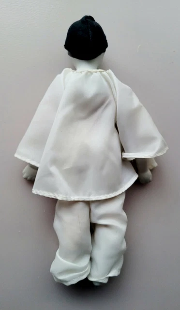 Vtg Pierrot Mime Doll Figure B&W Tear Clowm Bisque Porcelain Hands Feet + Cloth 2