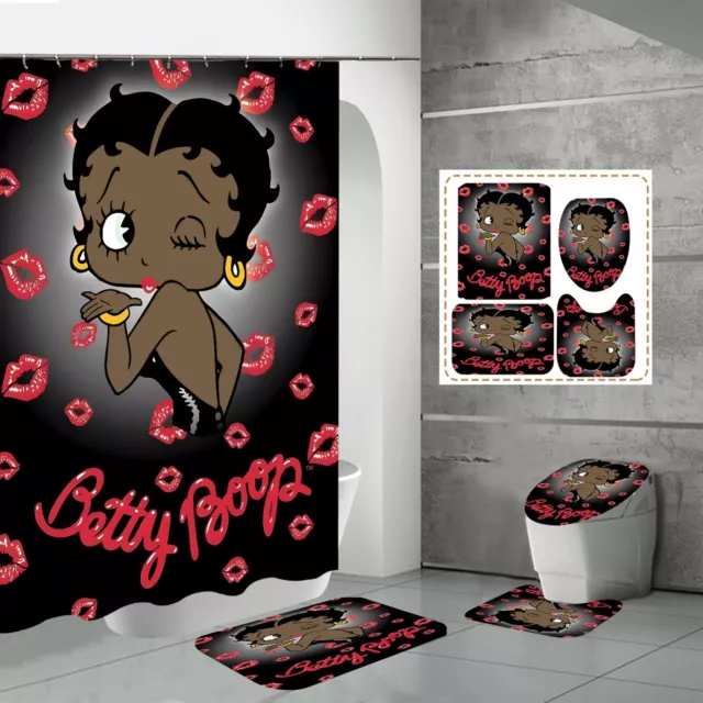 Black Betty Boop Bathroom Shower Curtain Toilet Seat Cover & Rugs Set