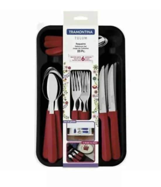 Tramontina 25pc Tulum Stainless Steel Cutlery Set Steak Knives Red 23299/783