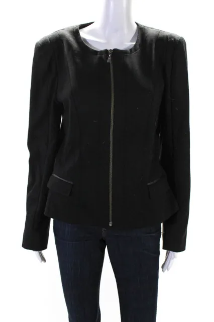 Tahari Womens Crew Neck Full Zip Ponte Jacket Black Size Large