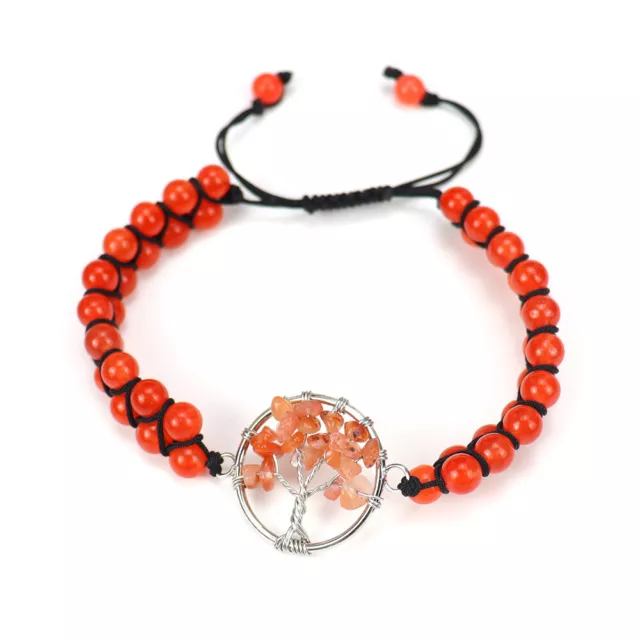 7 Chakra Tree Of Life Charm Bracelet Natural Red Agate Gem Stones Reiki Healing