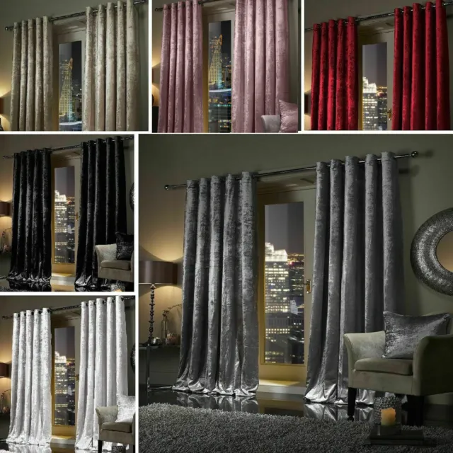 Plush Crushed Velour Faux Velvet Pencil Pleat Or Eyelet Ring Top Pair Curtains