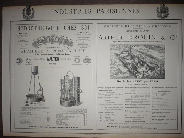 Gran Publicidad Orig. Xix Hidroterapia Walter Paris Ivry Drouin Huilerie
