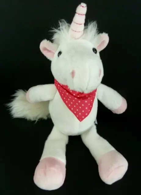 *. DOUDOU PELUCHE KINDER LICORNE BLANC ROSE BANDANA FOULARD 30cm - ETAT NEUF *