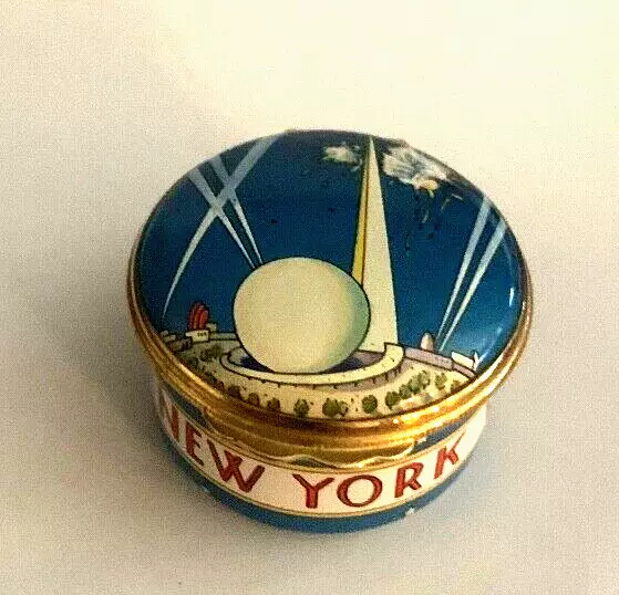 Halcyon Days enamel box 1939 Worlds Fair 50 yr anniversary Tiffany & co. design