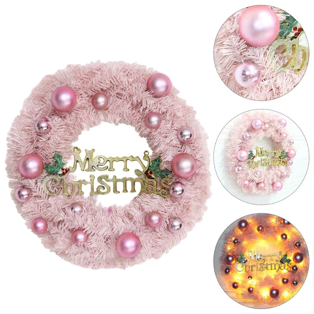 Corona de Navidad rosa puerta de Navidad corona bolas de Navidad brillan