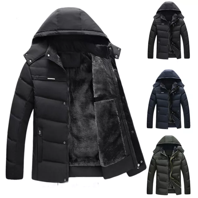 Mens Parka Padded Quilted Fleece Fur Lined Hooded Winter Jacket Heavy Warm Coat