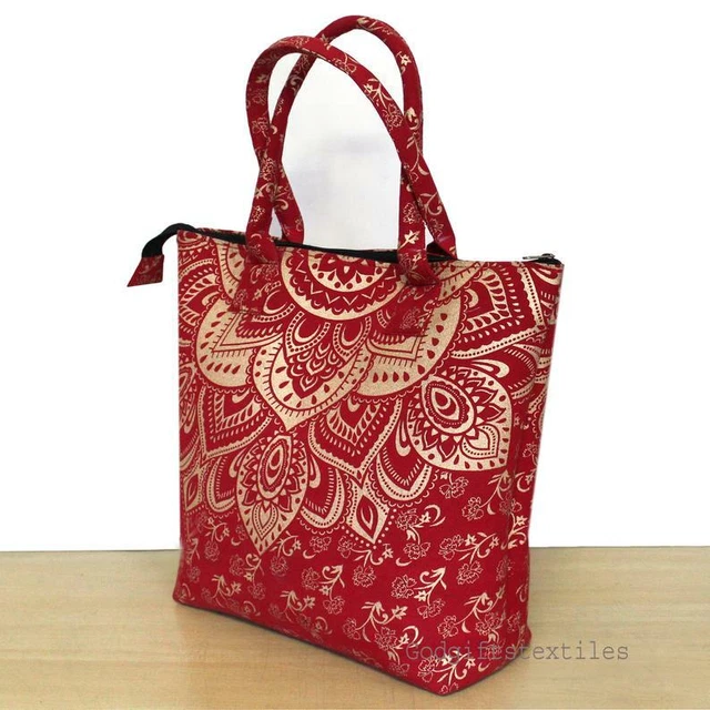 Mandala Rouge Sac à Main Hippie Serviette Fourre-Tout Sacs Doré Messager