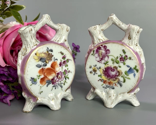 ANTIQUE DRESDEN VASES (2) Handpainted 4.75”H Germany Richard