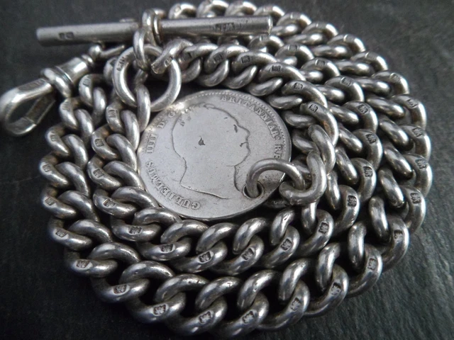 Chaîne De Montre De Gousset En Argent Massif - Poinçon Tête De Sanglier - Poids 21,99 Grammes - Occasion - Bijou Ancien Français