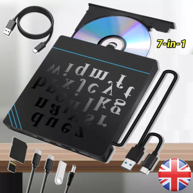 External CD DVD Drive Type C USB 3.0 Disc Player Burner Writer For Laptop PC Mac