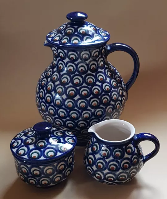 KLL Karl Louis Lehmann Keramik, Kaffeekanne Milchkännchen Zuckerdose, Pfauenauge