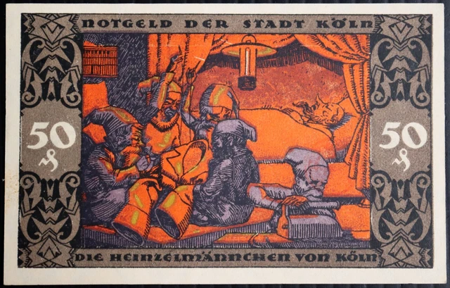 KÖLN / COLOGNE 1922 XX-RARE Mismatched Letter E! "Gnomes/Bed" Notgeld ERROR
