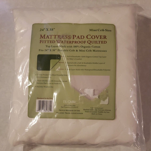 Cubierta almohadilla colchón mini cuna TL Care 24"" x 38"" ajustada/acolchada/IMPERMEABLE - NUEVA