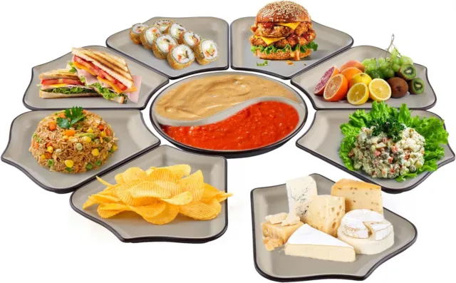 Divided 9 Compartments Serving Tray Platter, Reusable Trays for Food Eating