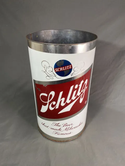 Vintage 1970s Original Schlitz Beer Metal Advertising Trash Garbage Can, 15”