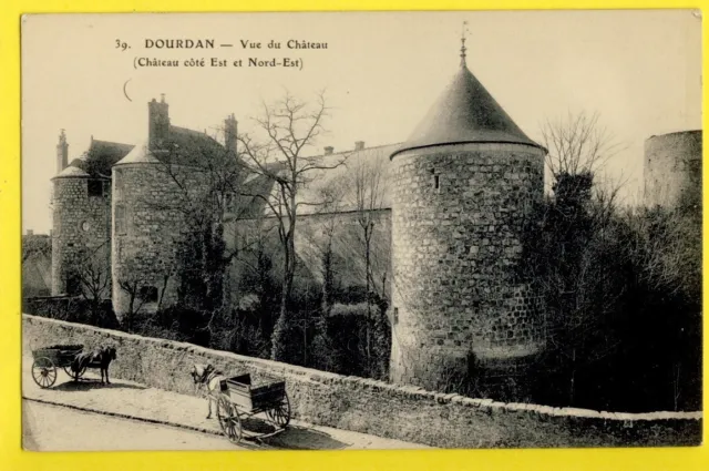 cpa FRANCE Old Postcard 91 - DOURDAN (Essonne) Vue du CHÂTEAU Attelages