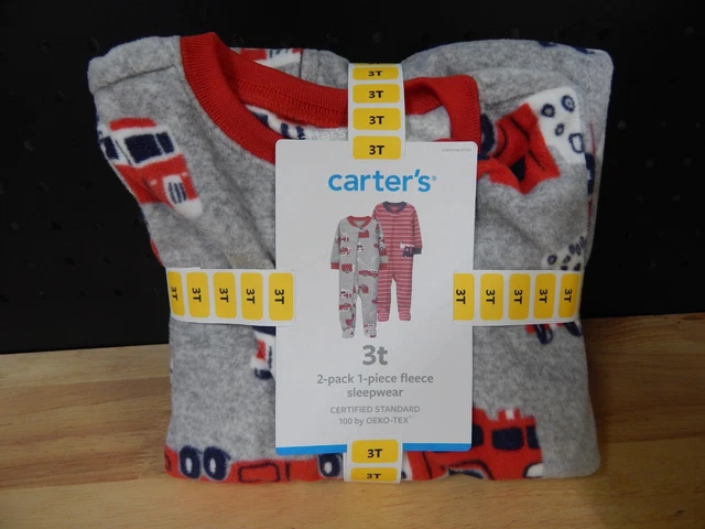 Carters 2-Pack 1-Piece Fleece Sleepwear-Firetruck/Red/Gray-3T-NWT