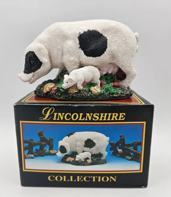 Lincolnshire Barn Yard Series Resin Black & White Hog Pig w/Piglet Figurine