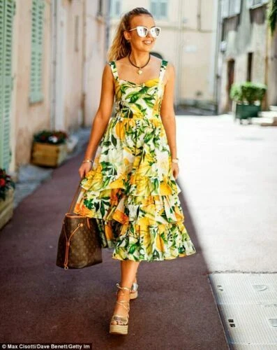 knee length dresses for ladies H&M Divided Black Floral Ruffle Long Sleeve Tiered Midi Blouson A-Line –  Brie