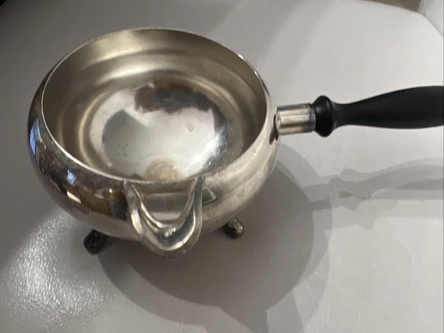 Vintage  Bristol Silver Poole Gravy Sauce Boat Silverplated Ebony Handle Footed