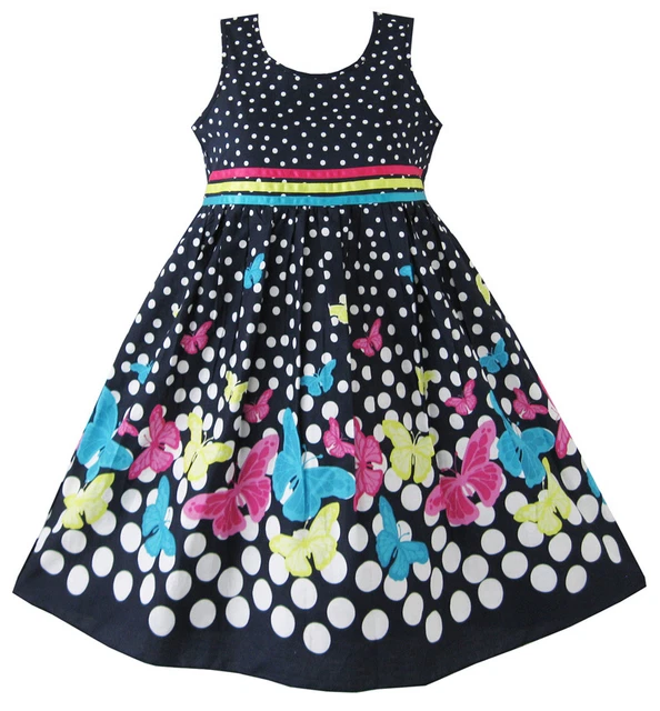 Robe Fille TISSAIA 8 Ans - Bleu Marine Avec Motifs Fraises - Genou, été - Occasion En Très Bon état (TBE)