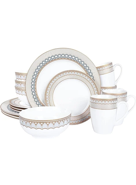 Set da cena 16 pezzi bordati oro, stoviglie in porcellana - F701