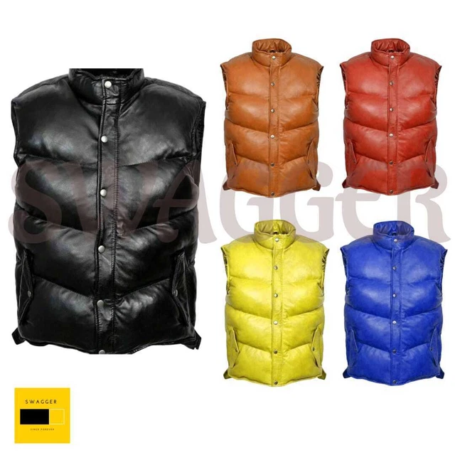 Mens Sleeveless Genuine Sheep Leather Gilet Vest Waistcoat Puffer Jacket 5 Color